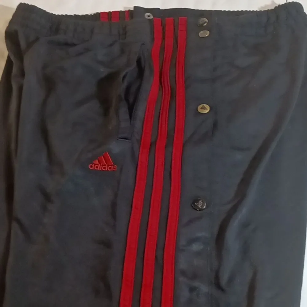 Vintage Adidas Men's Black Red Stripe Tear Away Side Snap Track Pants Sz…